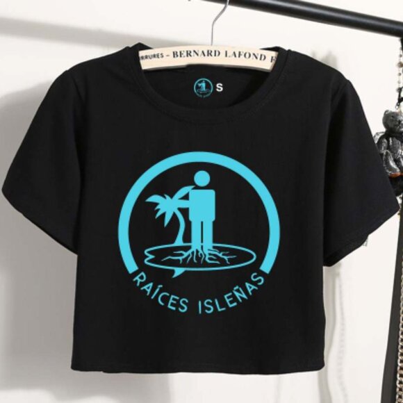 Raíces Isleñas Black Crop Top Tee – Island Roots Graphic - Picture 1 of 3